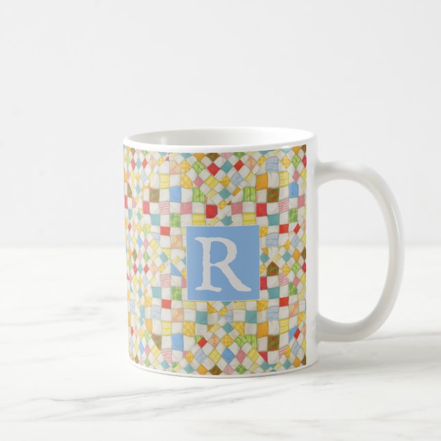 MOSAÏQUE DE COUVERTURE Mug Blanc + Texte / Bleu (Droite)