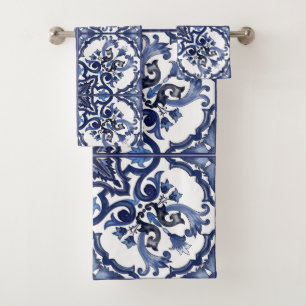 Mosaïque de majolique sicilienne bleue et blanche