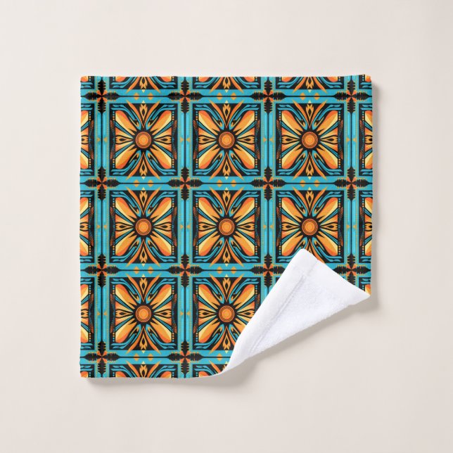 Mosaïque décorative bleu jaune orange (Gant de toilette)