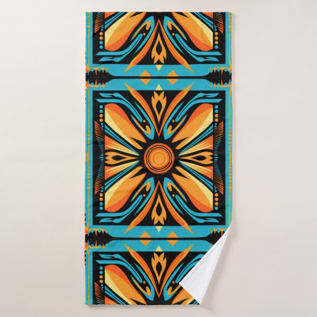 Mosaïque décorative bleu jaune orange (Serviette de bain)