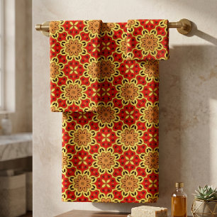 Mosaïque géométrique rétro rouge orange jaune boho