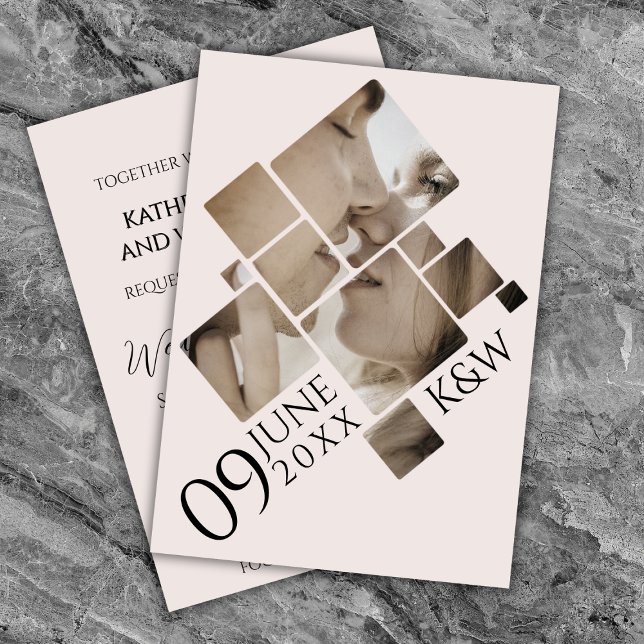 Mosaïque moderne avec faire-part de mariage monogr (Modern Wedding Invitation)