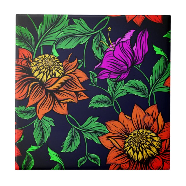 Mosaïque peinture antique de fleurs carreaux céram (Devant)