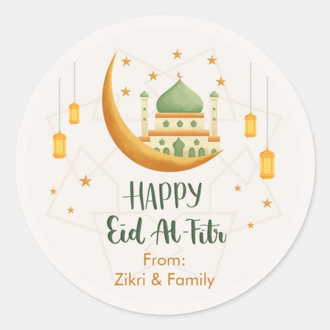 Mosque & Moon Eid Mubarak / Eid al-Fitr Stickers (Devant)