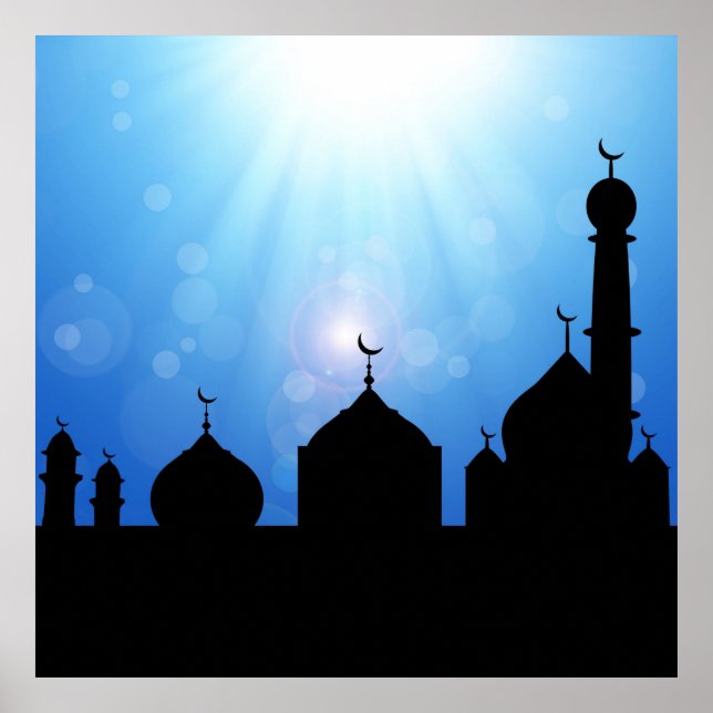 Mosque Silhouette with Sunburst - Poster (Devant)