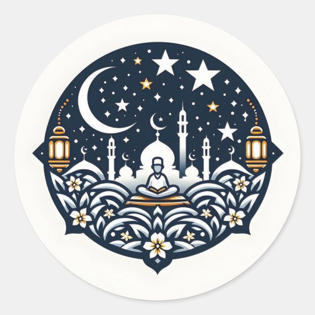 Mosquée et homme en prière Sticker rond classique (Devant)