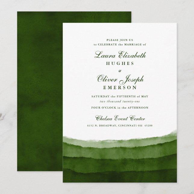 Moss foncé Vert Aquarelle Mariage Invitations (Devant / Derrière)