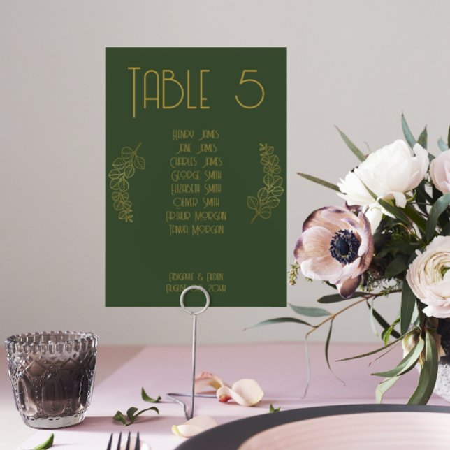 Moss Green Elegant Classic Mariage Numéro de table (Elegant Wedding Table Number Seating Guest List)