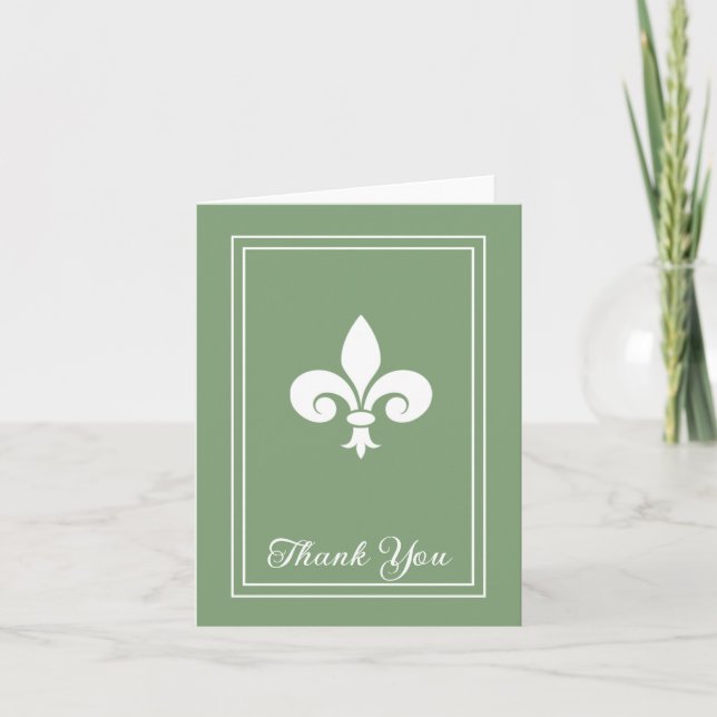 Moss Green Fleur de Lis Carte de remerciements (Devant)