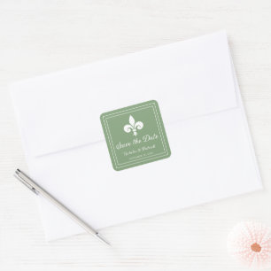Moss Green Fleur de Lis Économisez Stickers Date