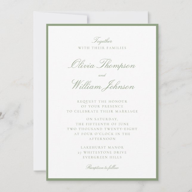 Moss Green Framed Wedding Invitation (Devant)