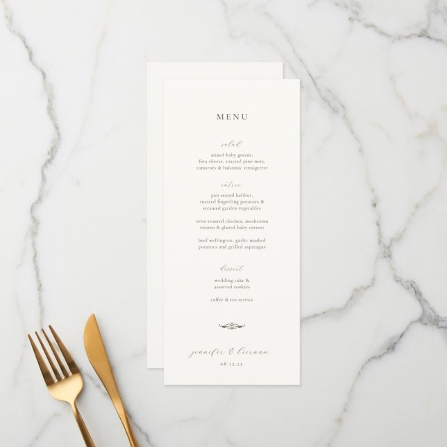 Moss Green Mariage menu et Merci (Devant/Arrière en situation)