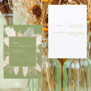 Moss Green Moderne Pampas Invitation à la douche n