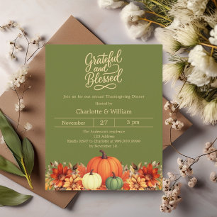 Moss green orange Thanksgiving dîner invitation