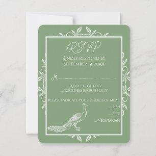Moss Green Peacock Flourish Wedish Card RSVP Card