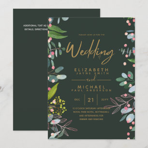 Moss Green Rose Gold Wedding Invite