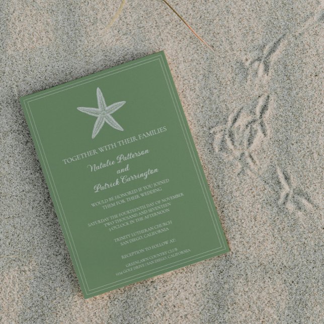 Moss Green Starfish Faire-part de mariage (Moss Green Starfish Wedding Invitation)