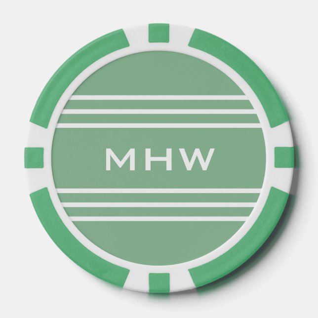 Moss Green Stripes jetons de poker monogramme pers (Recto)