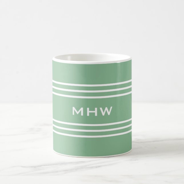 Moss Green Stripes tasses monogrammes personnalisé (Centre)