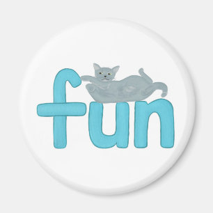 mot amusant en aqua avec chat gris ludique, aimant
