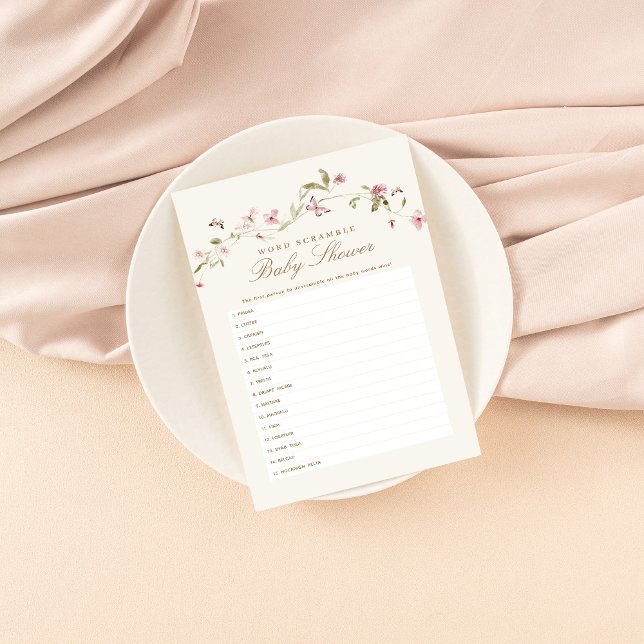 Mot Baby shower à l'escamble Jeu Bunny rose floral (Créateur téléchargé)