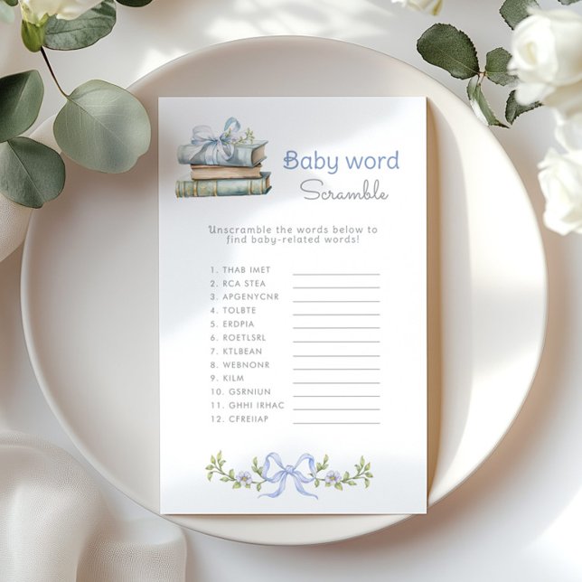 Mot bébé Scramble Blue Bow Books jeu de baby showe (Créateur téléchargé)