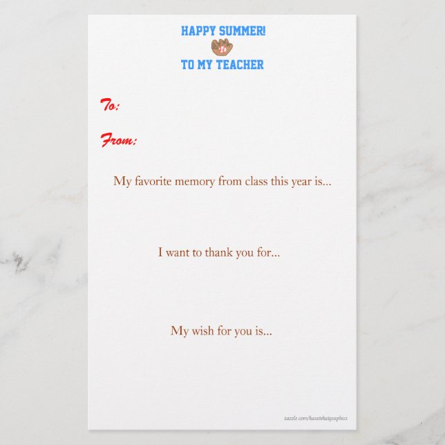 Mot de remerciement des enseignants de fin d'année (Devant)