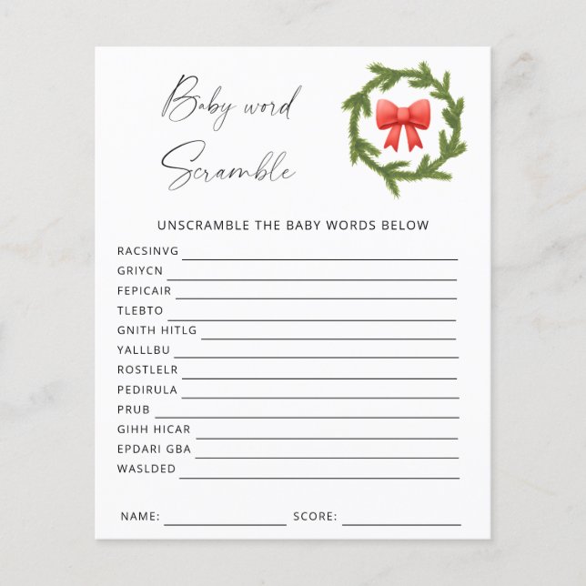 Mot d'hiver scramble baby shower jeu (Devant)
