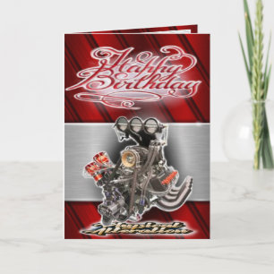 Moteur dragster carte anniversaire