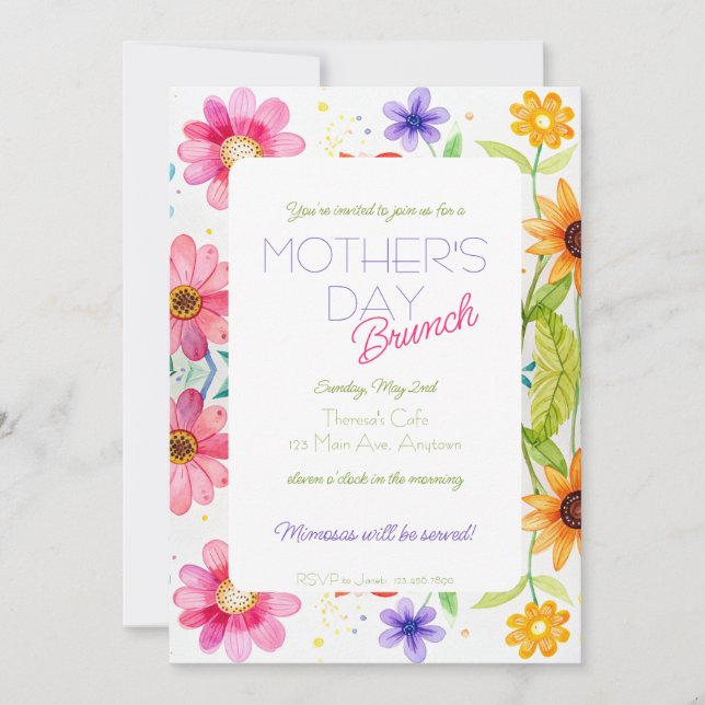 Mother's Day Bright Floral Brunch Invitation (Devant)