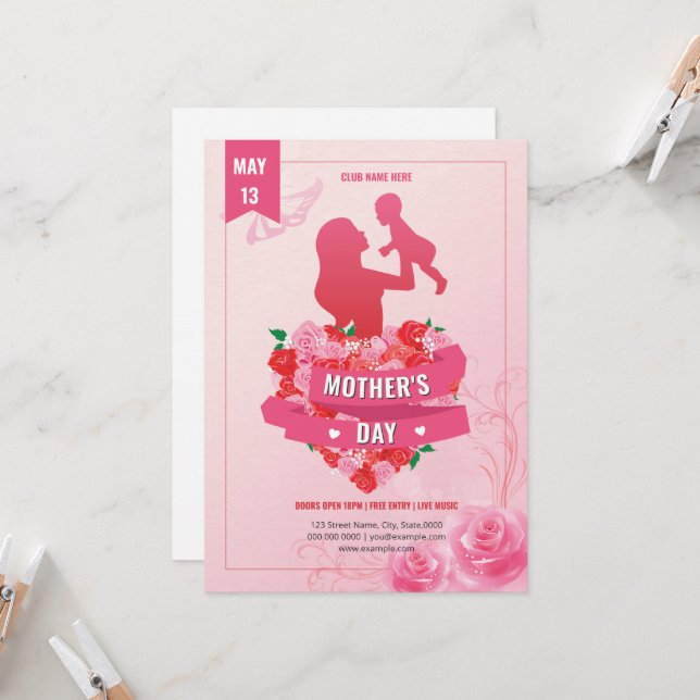 Mothers Day Event Invitation Flyer Template (Devant/Arrière en situation)
