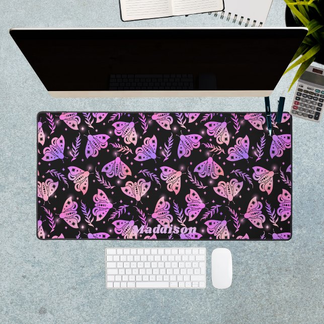Moths Purple Noir Motif Mystique Nom personnalisé (Moths Purple Black Mystical Pattern Custom Name Desk Mat
)