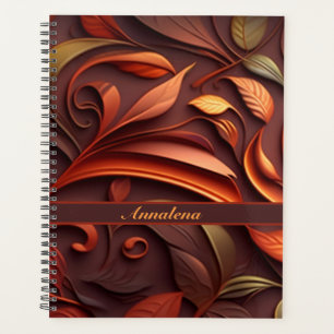 Motif 3D de feuilles et de volutes en couleur cuiv