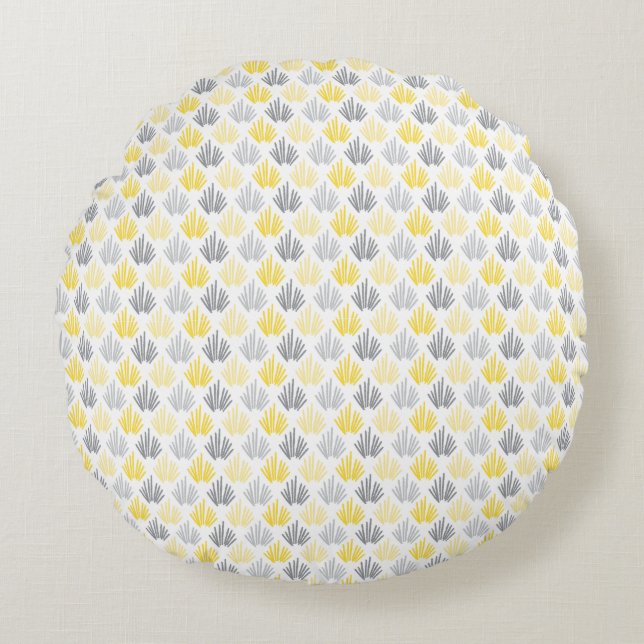 Motif à brosse Jaune et gris Coussin rond (Devant)