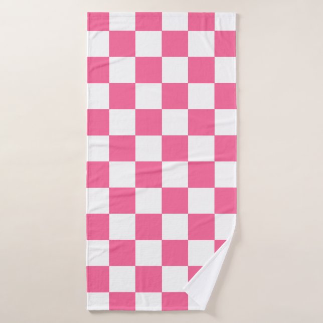 Motif à carreaux à damier rose blanc (Serviette de bain)