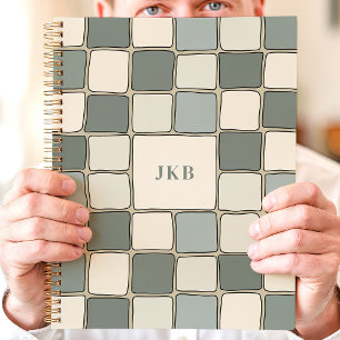 Motif à carreaux bleu beige avec monogramme person