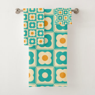 Motif à carreaux floraux rétro sarcelle, crème, or