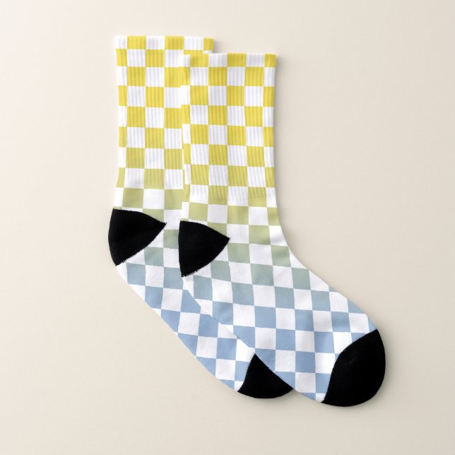 Motif à carreaux jaune à bleu clair et blanc (Paire)
