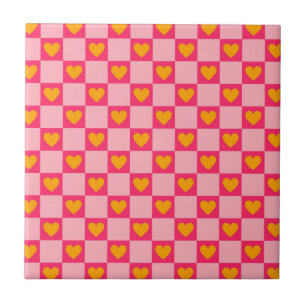 Motif à carreaux rose rouge jaune cœur amour Y2K