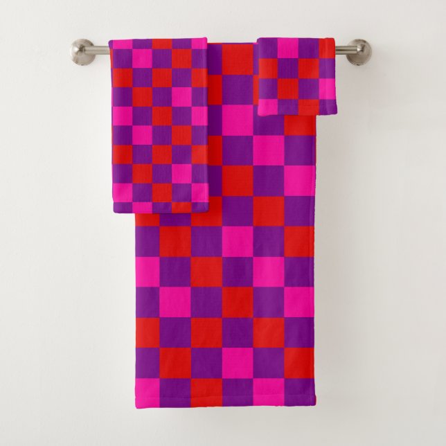 Motif à carreaux rouge violet rose  (En situation)