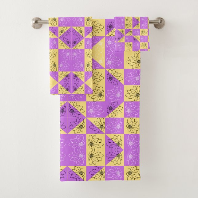 Motif à carreaux sans couture Fleur d'or violet (En situation)