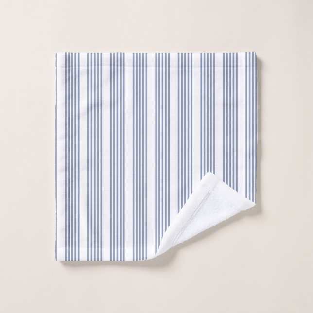 Motif à cinq bandes bleu-gris et blanc (Gant de toilette)