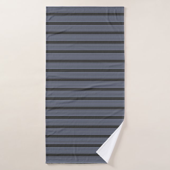 Motif à cinq bandes bleu-gris et charbon (Serviette de bain)