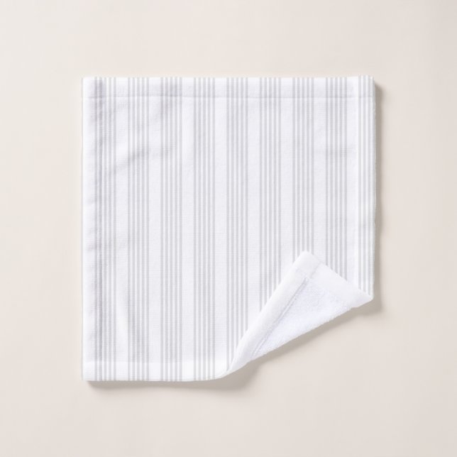 Motif à cinq bandes gris clair et blanc (Gant de toilette)