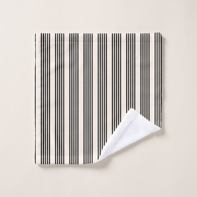 Motif à cinq bandes noir et beige (Gant de toilette)