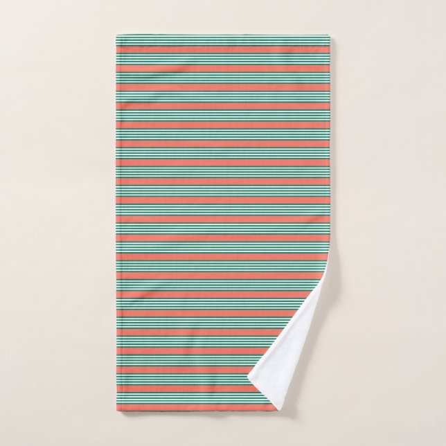 Motif à cinq bandes vert et blanc avec corail (Serviette à main)