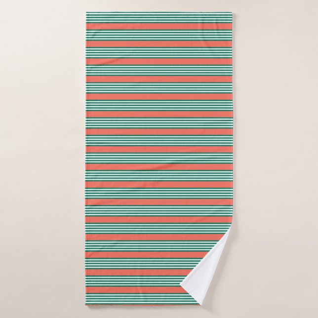 Motif à cinq bandes vert et blanc avec corail (Serviette de bain)