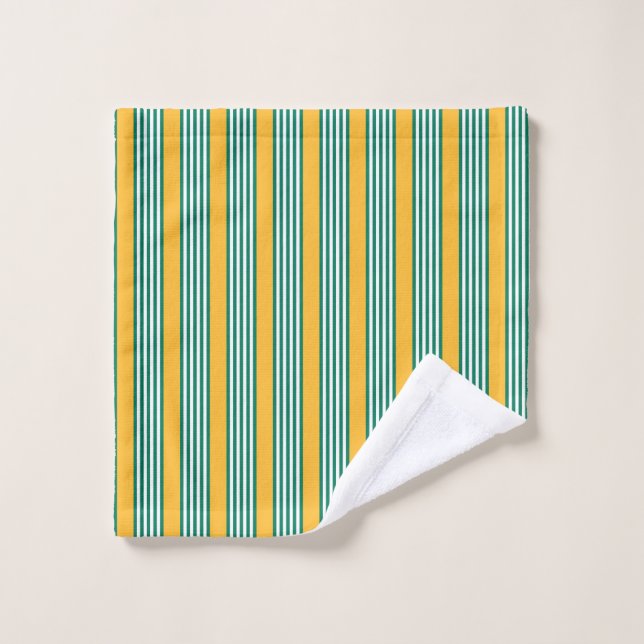 Motif à cinq bandes vert et blanc avec jaune (Gant de toilette)