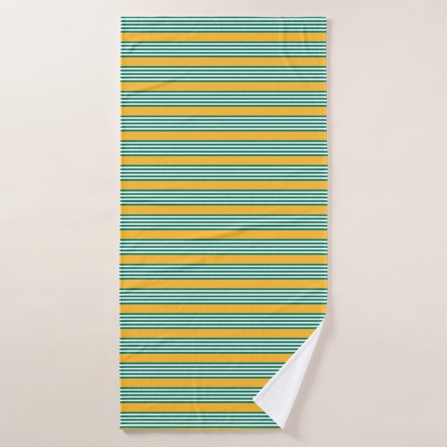 Motif à cinq bandes vert et blanc avec jaune (Serviette de bain)