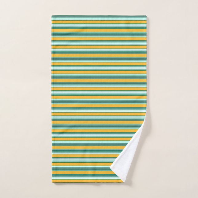 Motif à cinq bandes vert et blanc avec jaune (Serviette à main)